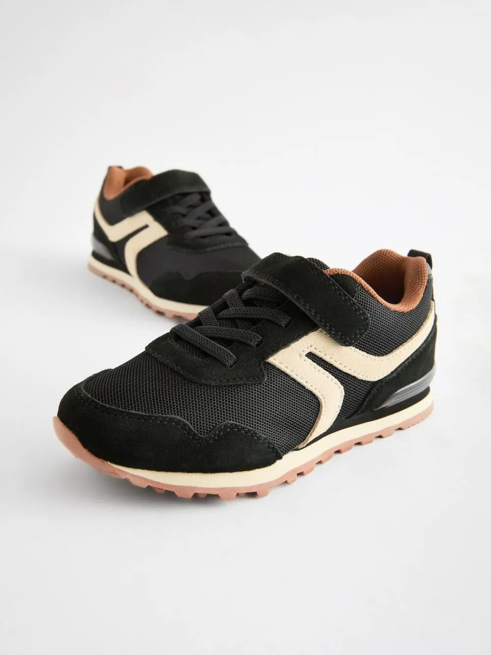 New Next Wide Fit (G) One Strap Elastic Lace Trainers Black