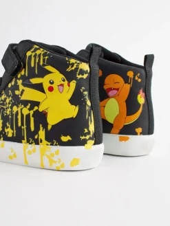 Next Black Wide Fit (G) Pokemon Elastic Lace High Top Trainers