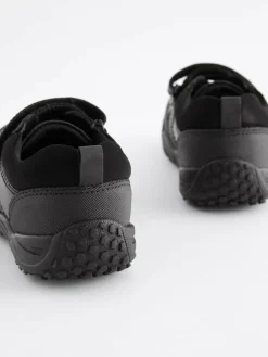 Clearance Next Black Wide Fit (G) School Leather Elastic Lace Shoes