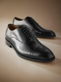 Clearance Next Black Wide Fit Signature Leather Sole Oxford Toe Cap Shoes
