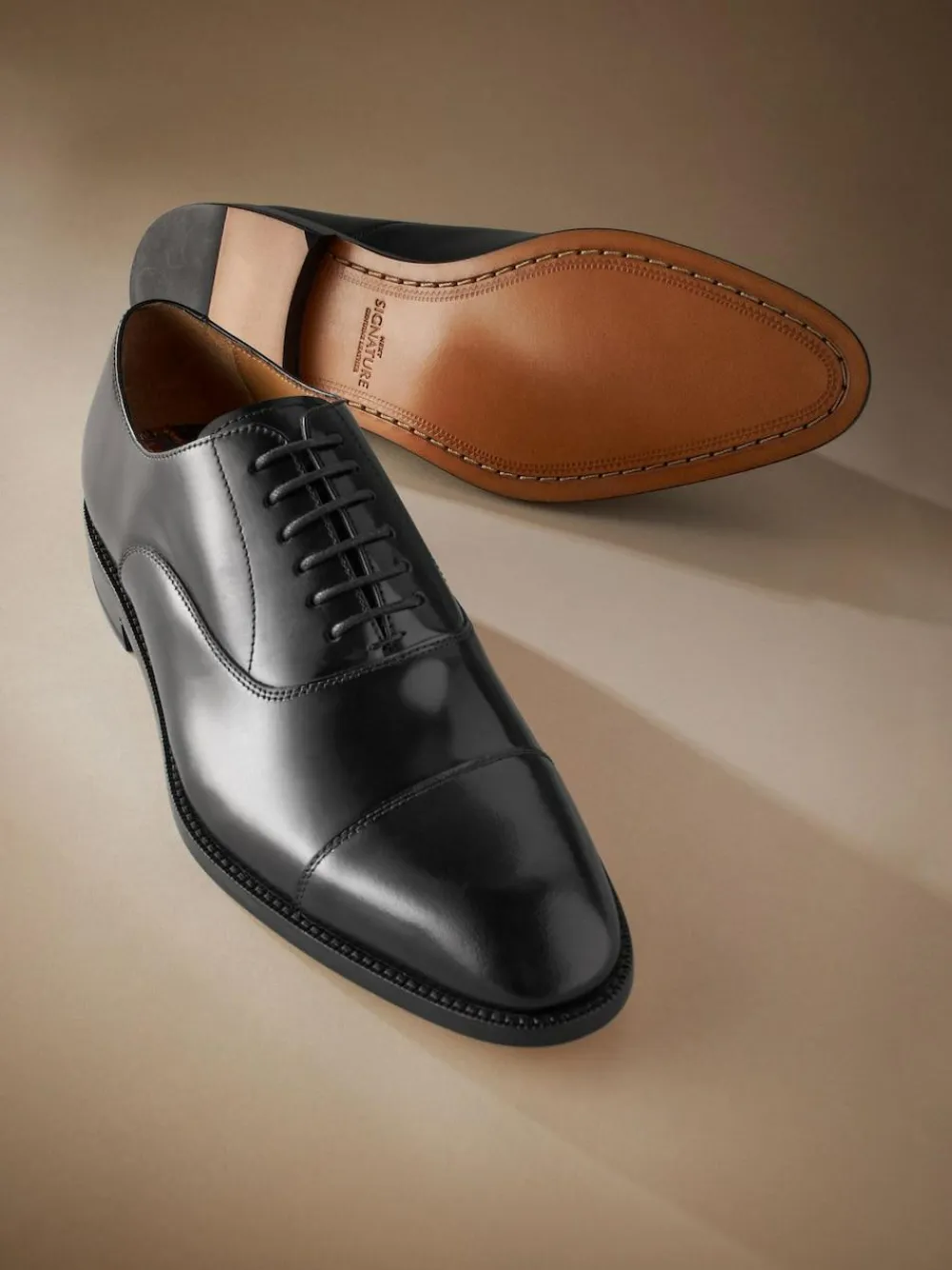 Clearance Next Black Wide Fit Signature Leather Sole Oxford Toe Cap Shoes