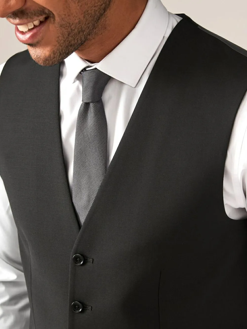 Next Black Wool Blend Motion Flex Suit Waistcoat