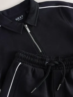 New Next Black Zip Neck Polo Shirt and Shorts Set (3-16yrs)