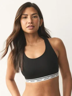 Next Black/Black/Grey/White Ultimate Comfort Cotton Logo Crop Bras 4 Pack^Women Bras
