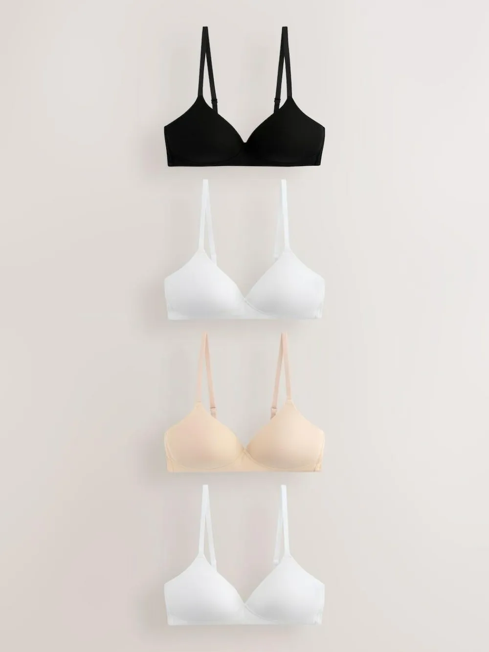 Clearance Next Black/Black/White/Praline Nude Pad Non Wire Cotton Bras 4 Pack