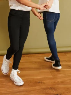 Online Next Elasticated Waist Jeggings 2 Pack (3-16yrs) Black/Dark Denim