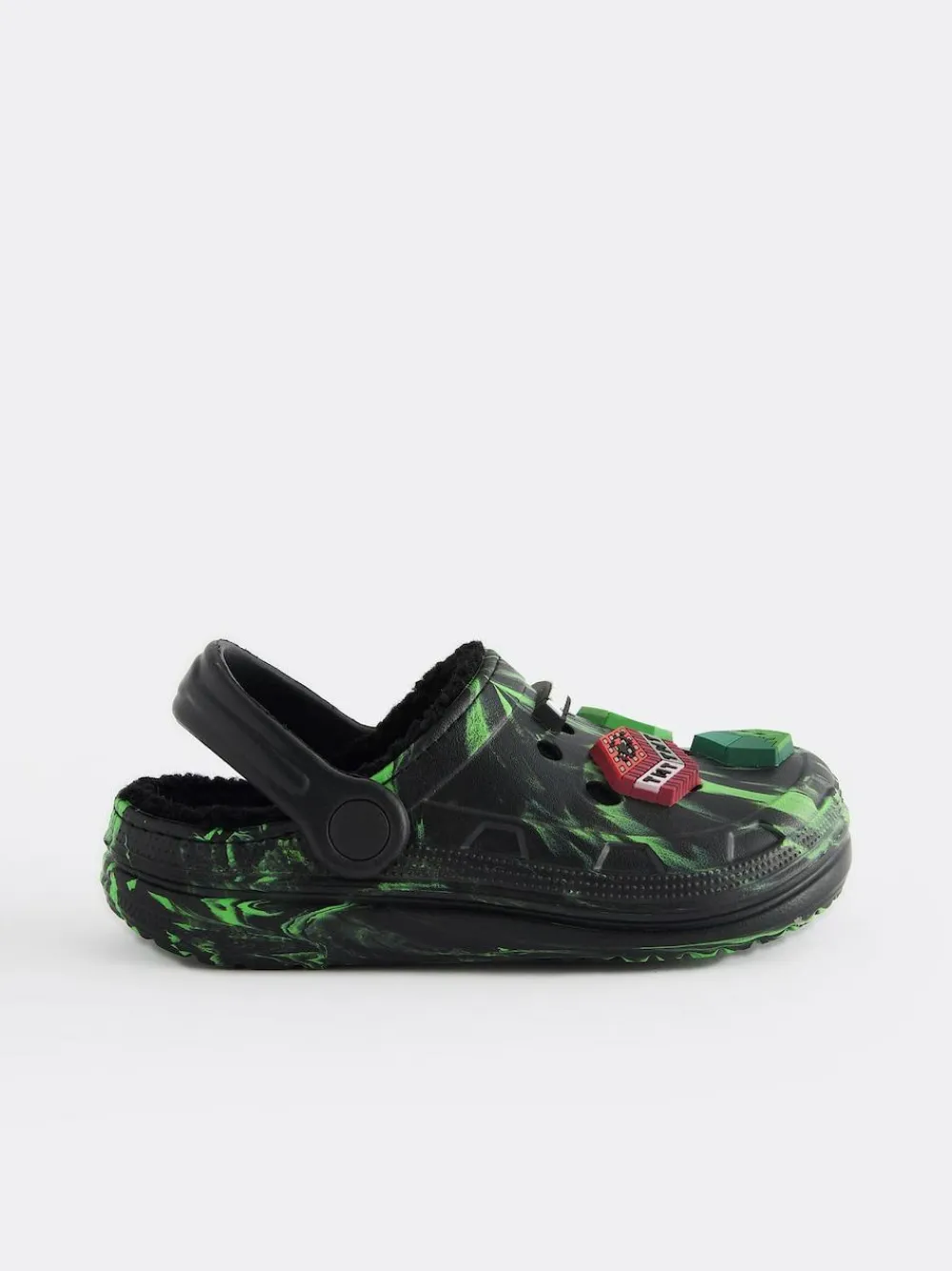 Online Next Minecraft Warm Lined Slipper Clogs Black/Green