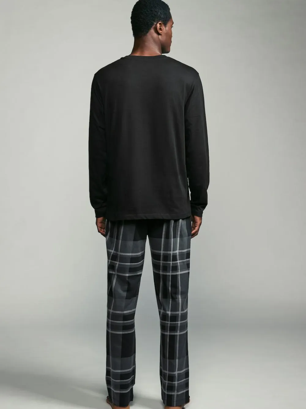 Next Black/Grey Check Long Sleeve 100% Cotton Pyjamas Set^ Pyjamas|Nightwear