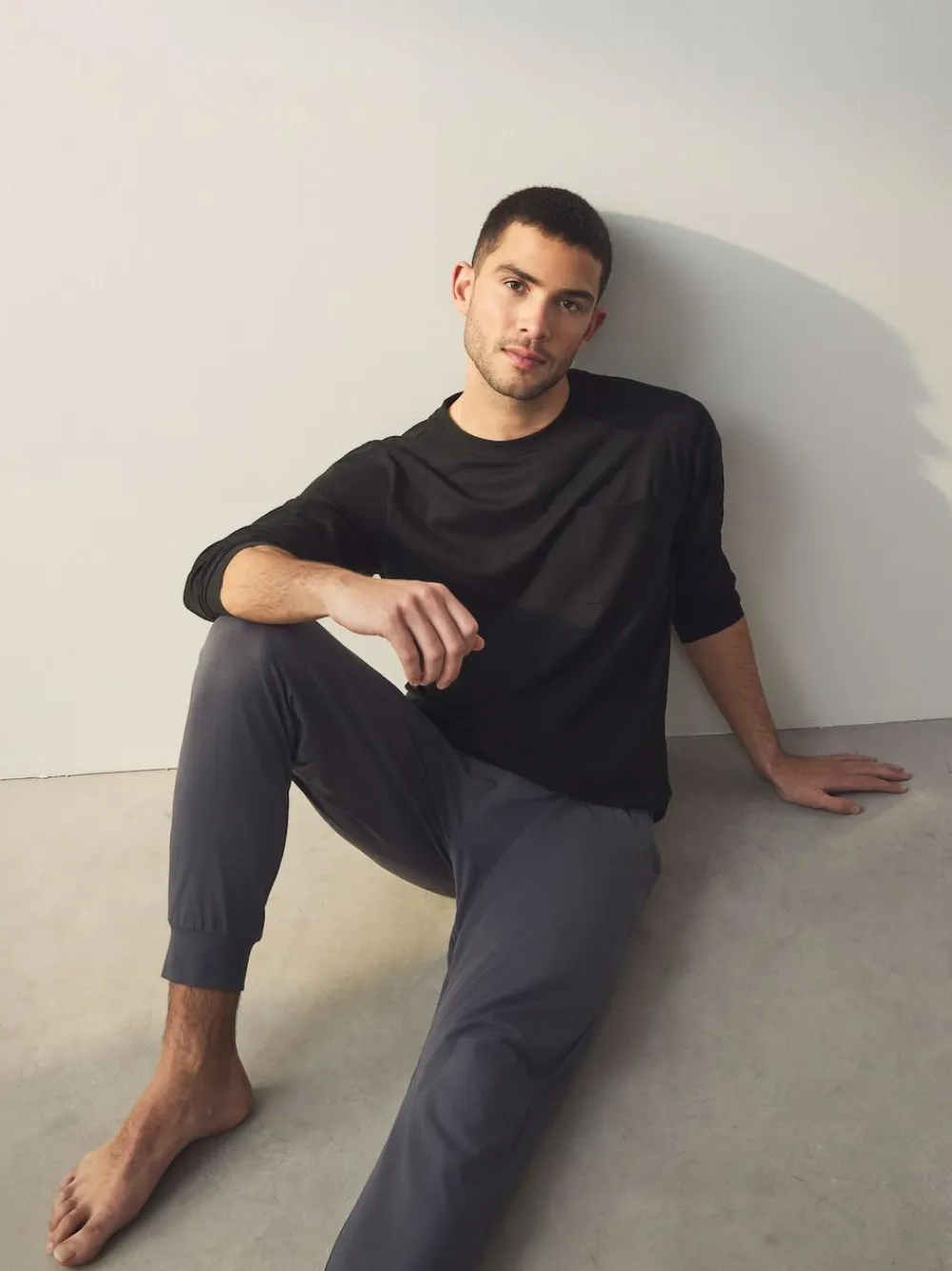 Next Black/Grey Long Sleeve Cuffed 100% Cotton Pyjamas^ Pyjamas|Nightwear