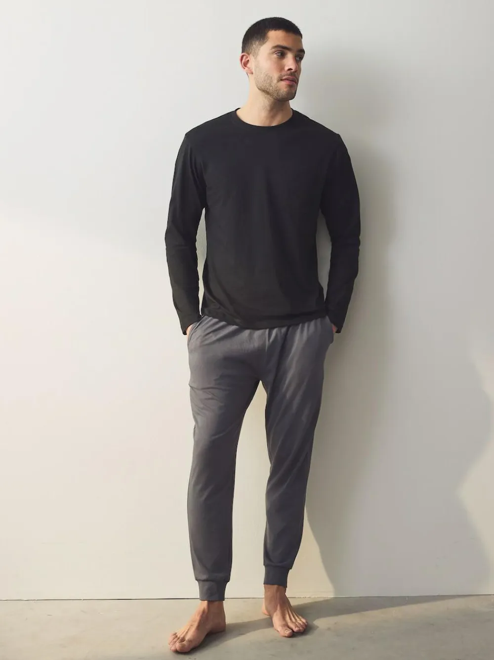 Next Black/Grey Long Sleeve Cuffed 100% Cotton Pyjamas^ Pyjamas|Nightwear