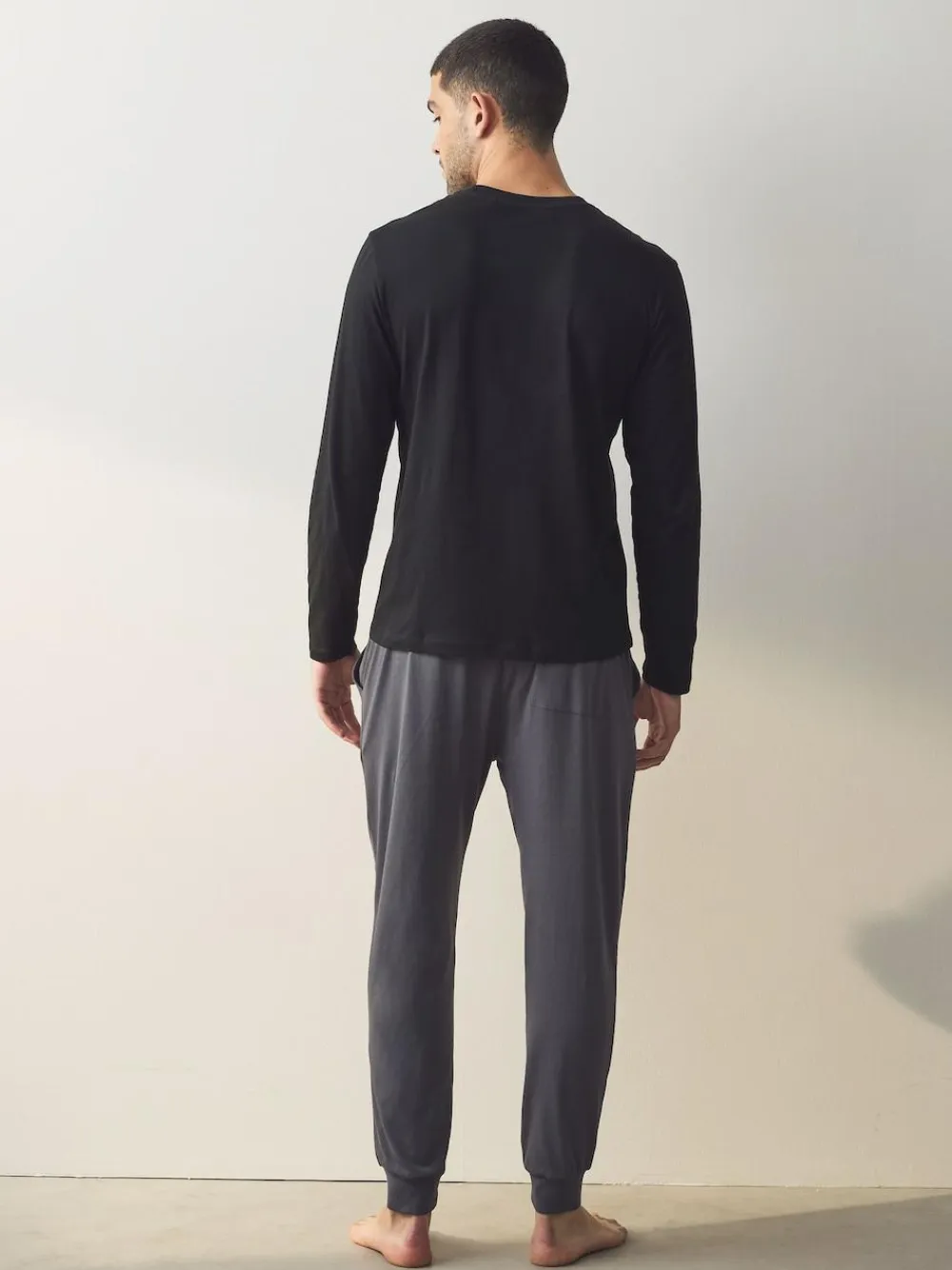 Next Black/Grey Long Sleeve Cuffed 100% Cotton Pyjamas^ Pyjamas|Nightwear