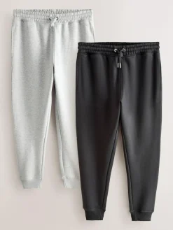 Outlet Next Slim Fit Brushback Heavyweight 2 Pack Joggers Black/Grey Marl