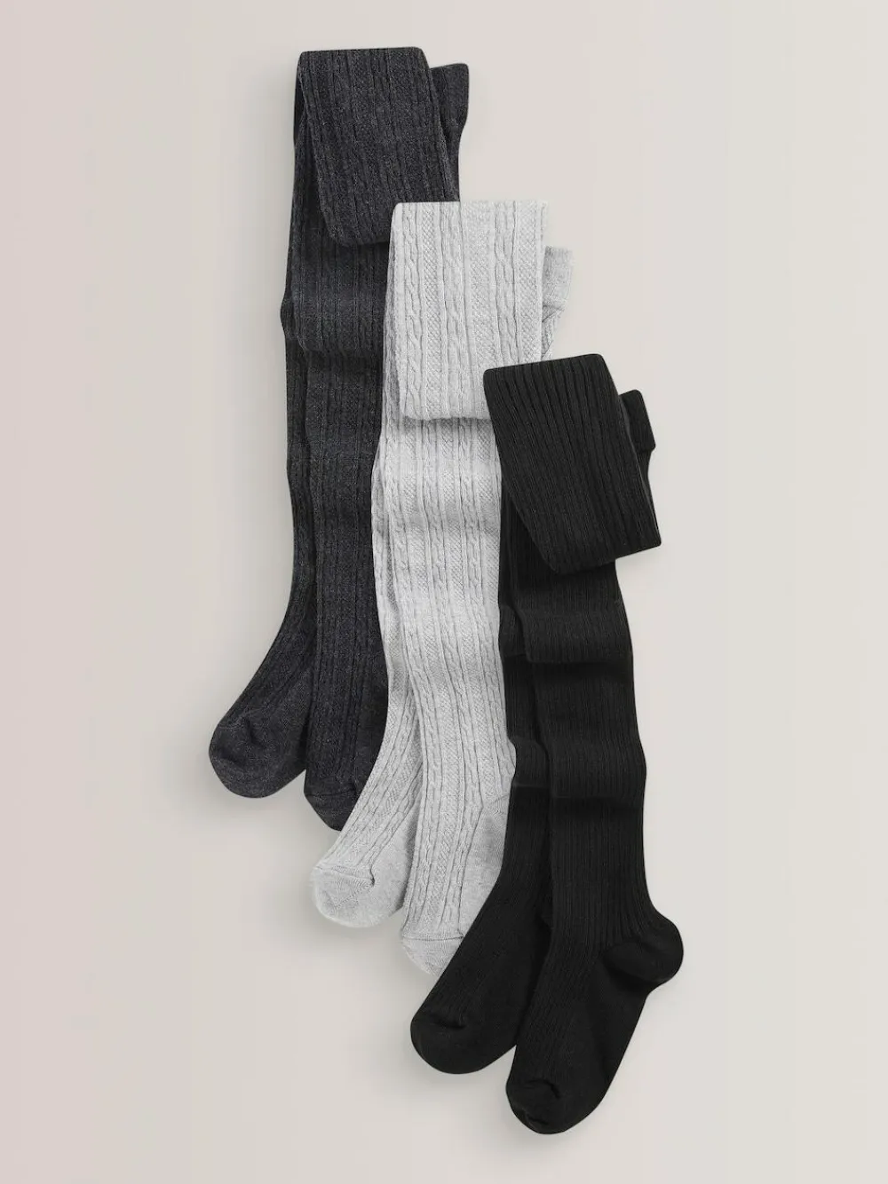 Discount Next Regular Length Cotton Rich Cable Tights 3 Pack Black/Grey