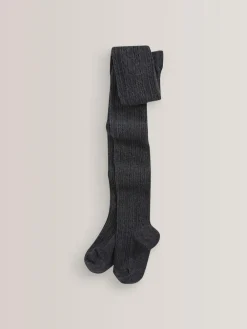 Discount Next Regular Length Cotton Rich Cable Tights 3 Pack Black/Grey