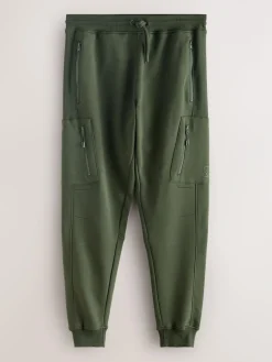 New Next Slim Fit Utility Brushback Heavyweight 2 Pack Cargo Joggers Black/Khaki Green