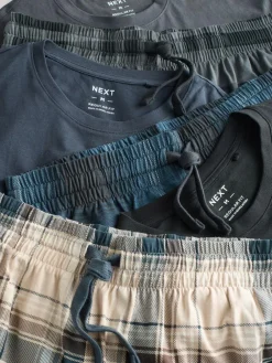 Clearance Next Black/Navy Blue Jersey Check Short Sleeve Pyjamas Set 3 Pack