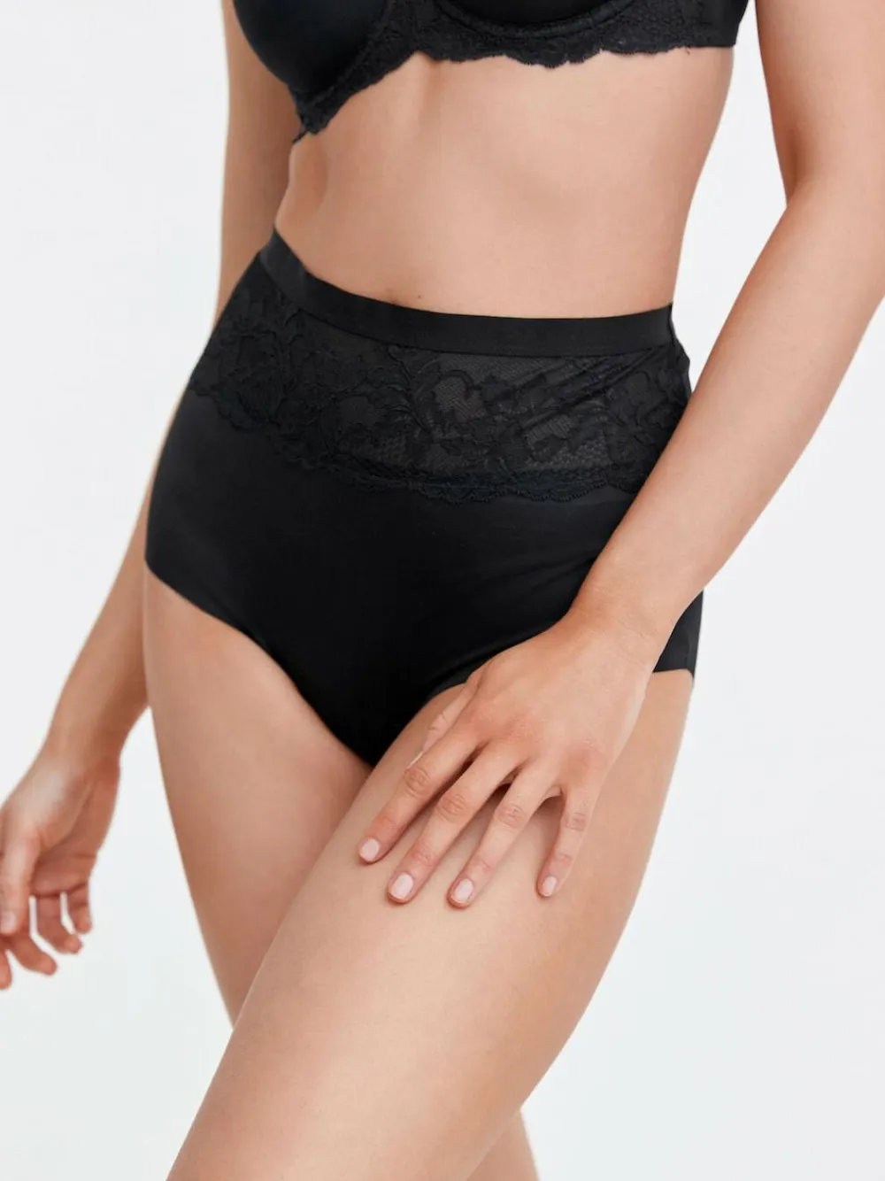 Next Black/Nude High Waist Lace Tummy Control Light Shaping Knickers 2 Pack