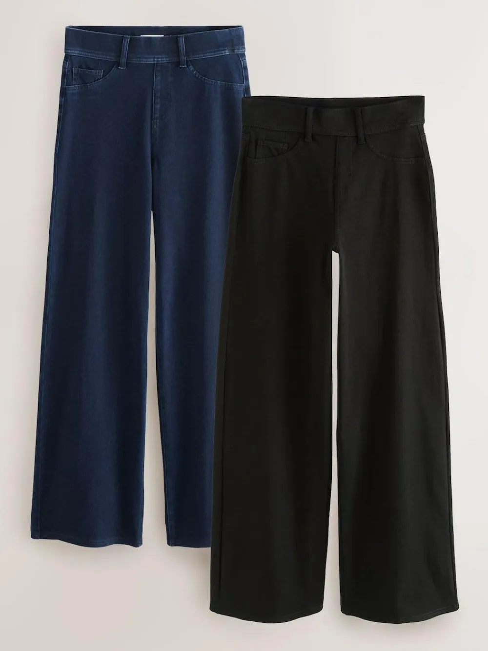 Hot Next Jersey Denim Wide Leg Trousers 2 Pack Black/Rinse Blue