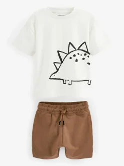 New Next Short Sleeve T-Shirt & Shorts Set 2 Pack (3mths-7yrs) (3mths-7yrs) Black/Tan Dinosaur
