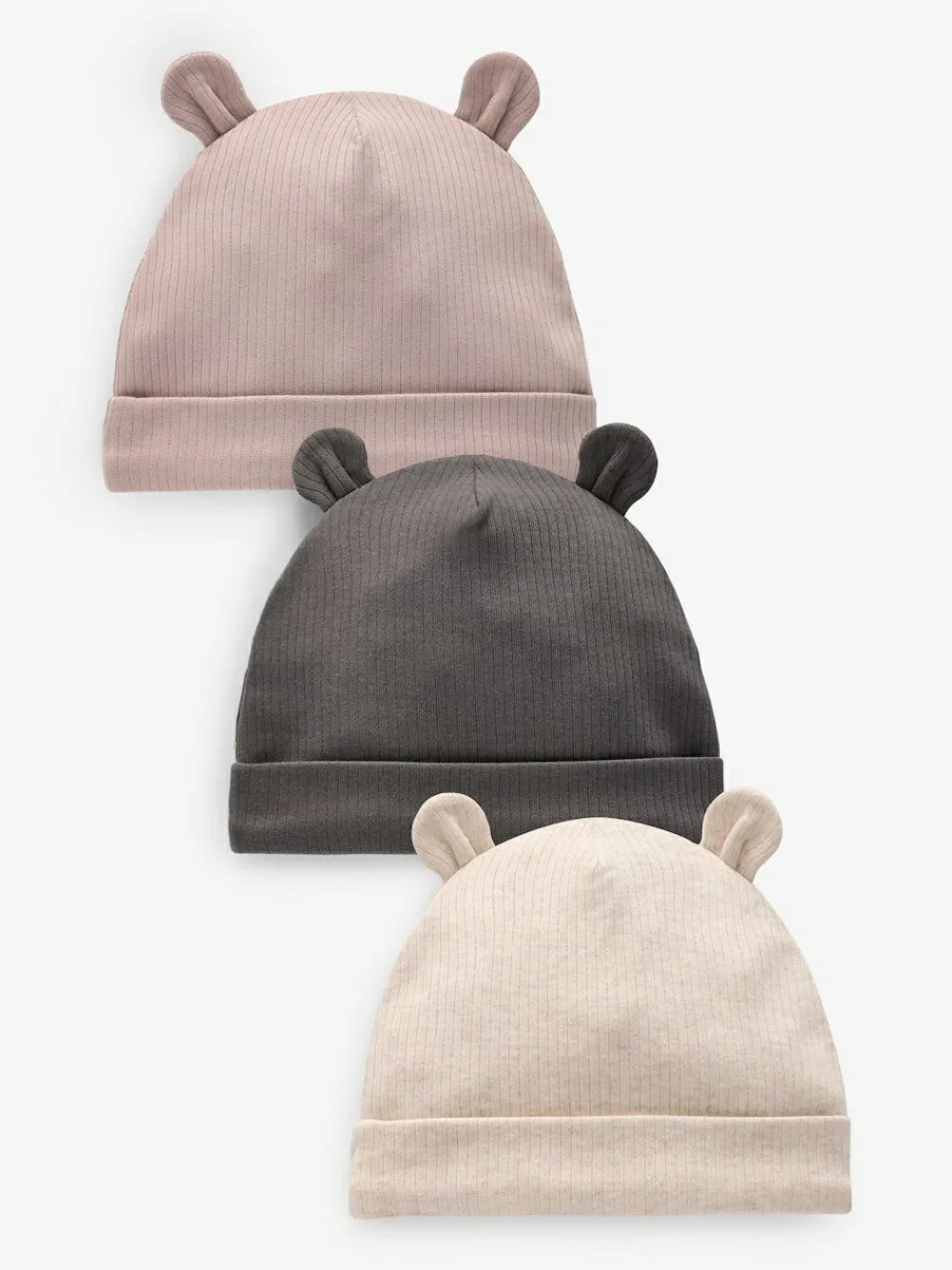 Next Black/White Bear Ear Beanie Baby Hats 3 Pack (0-18mths)^BOY Hats & Scratch Mitts|Newborn Accessories