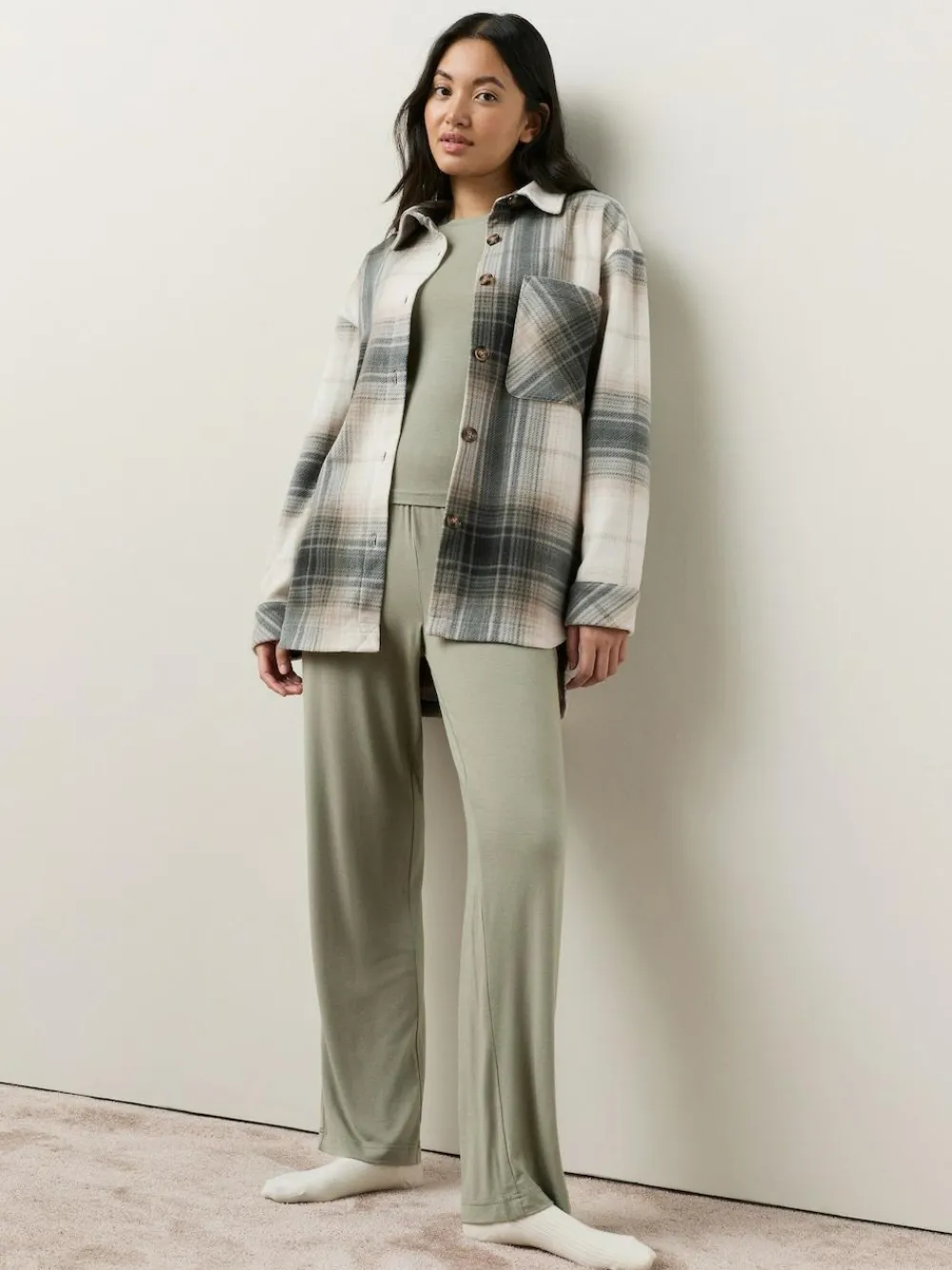 Best Next Polar Fleece Shacket Black/White Check
