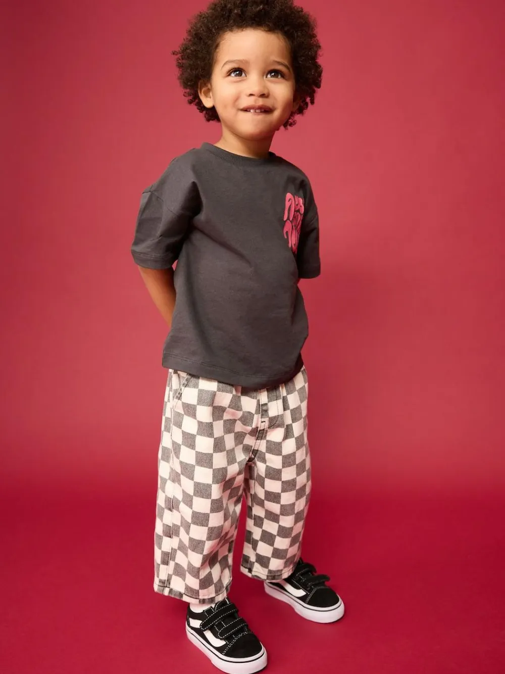 Next Black/White Checkerboard Printed Pull On Wide Trousers (3mths-7yrs)
