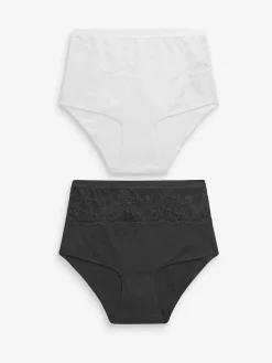 Hot Next Black/White Cotton Tummy Control Shaping High Waist Knickers 2 Pack