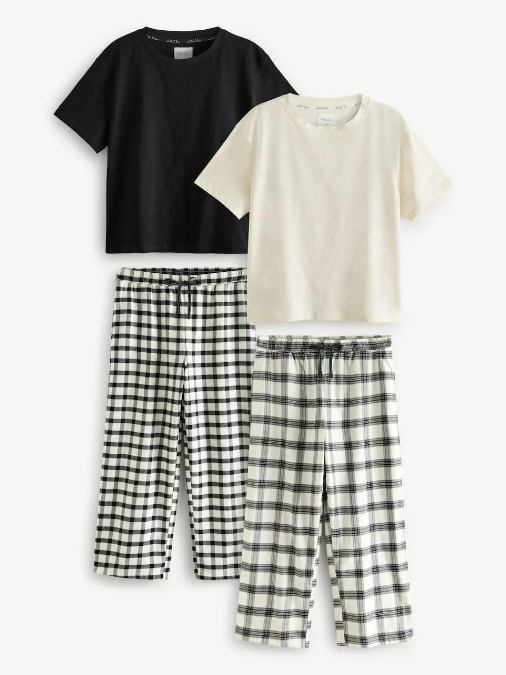 Next Black/White Short Sleeve 100% Cotton Pyjamas 2 Pack^Women Pyjamas|All Night & Lounge