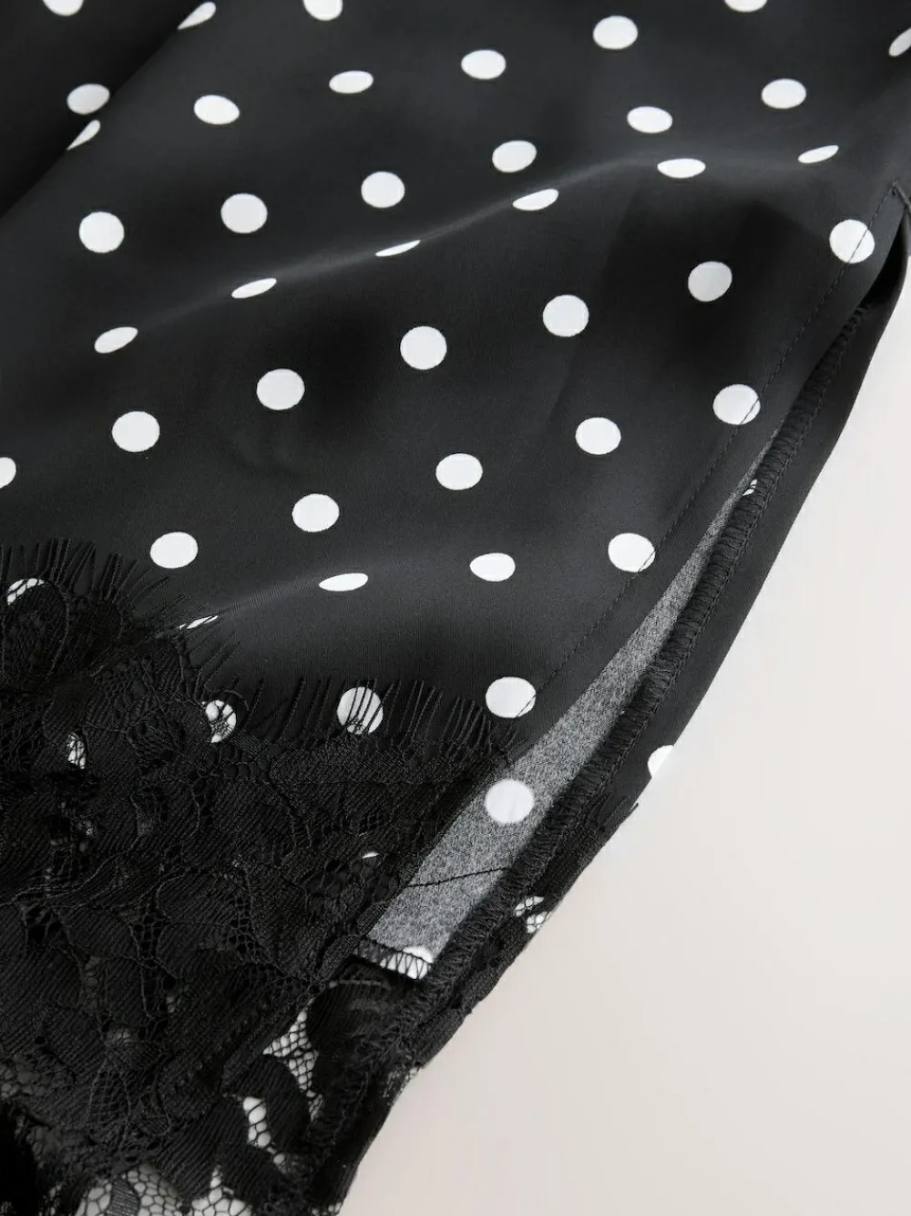 New Next Satin Midi Skirt With Lace Trim Black/White Spot