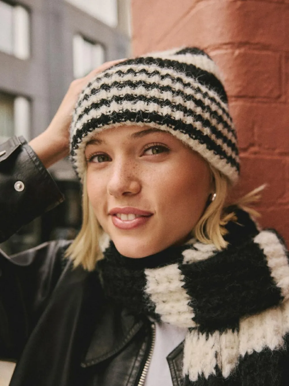 Next Stripe Knitted Beanie Hat Black/White