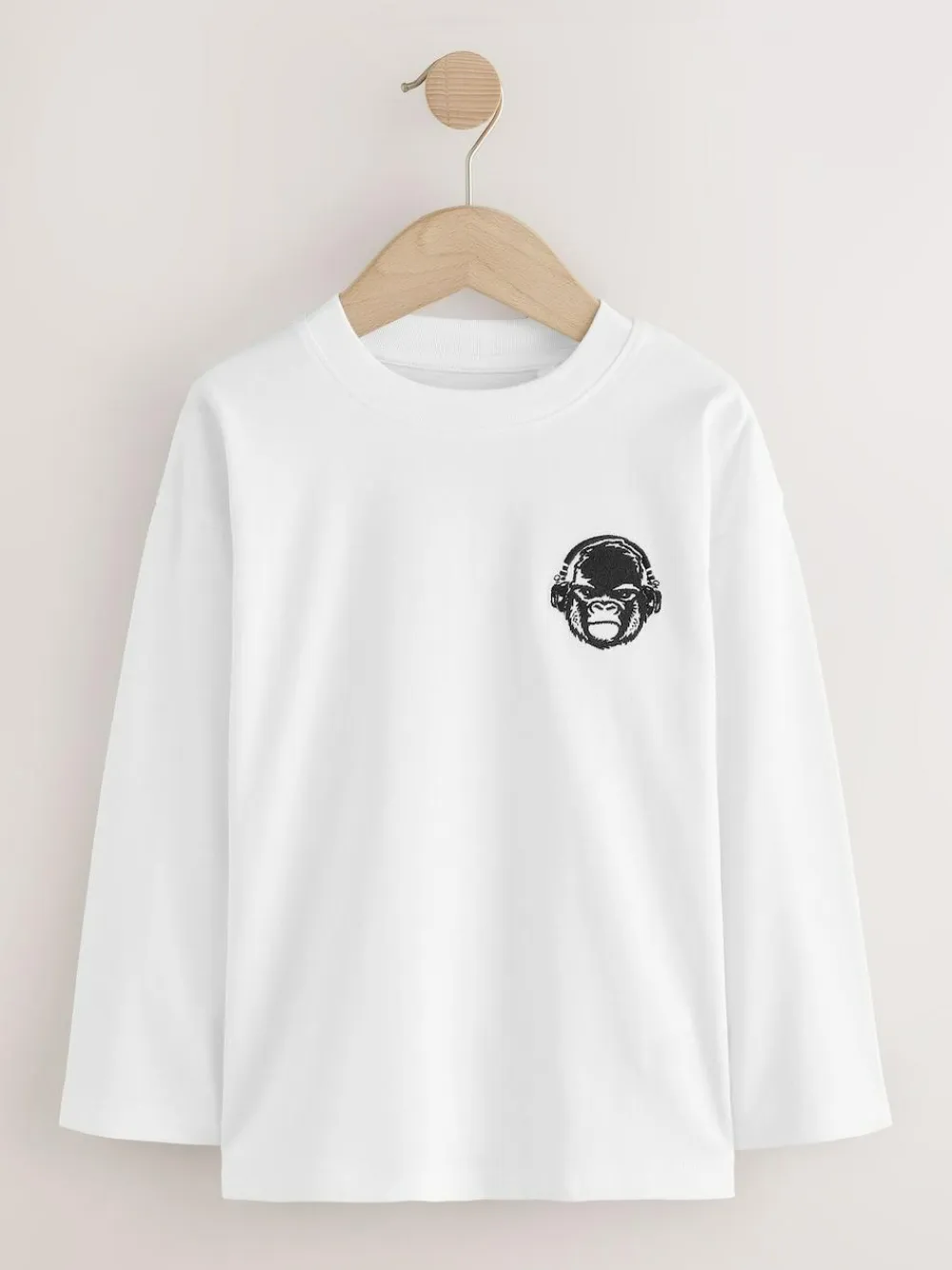 Best Next Long Sleeve Small Graphic T-Shirts 4 Pack (3-16yrs) Black/White/Grey Marl/Khaki