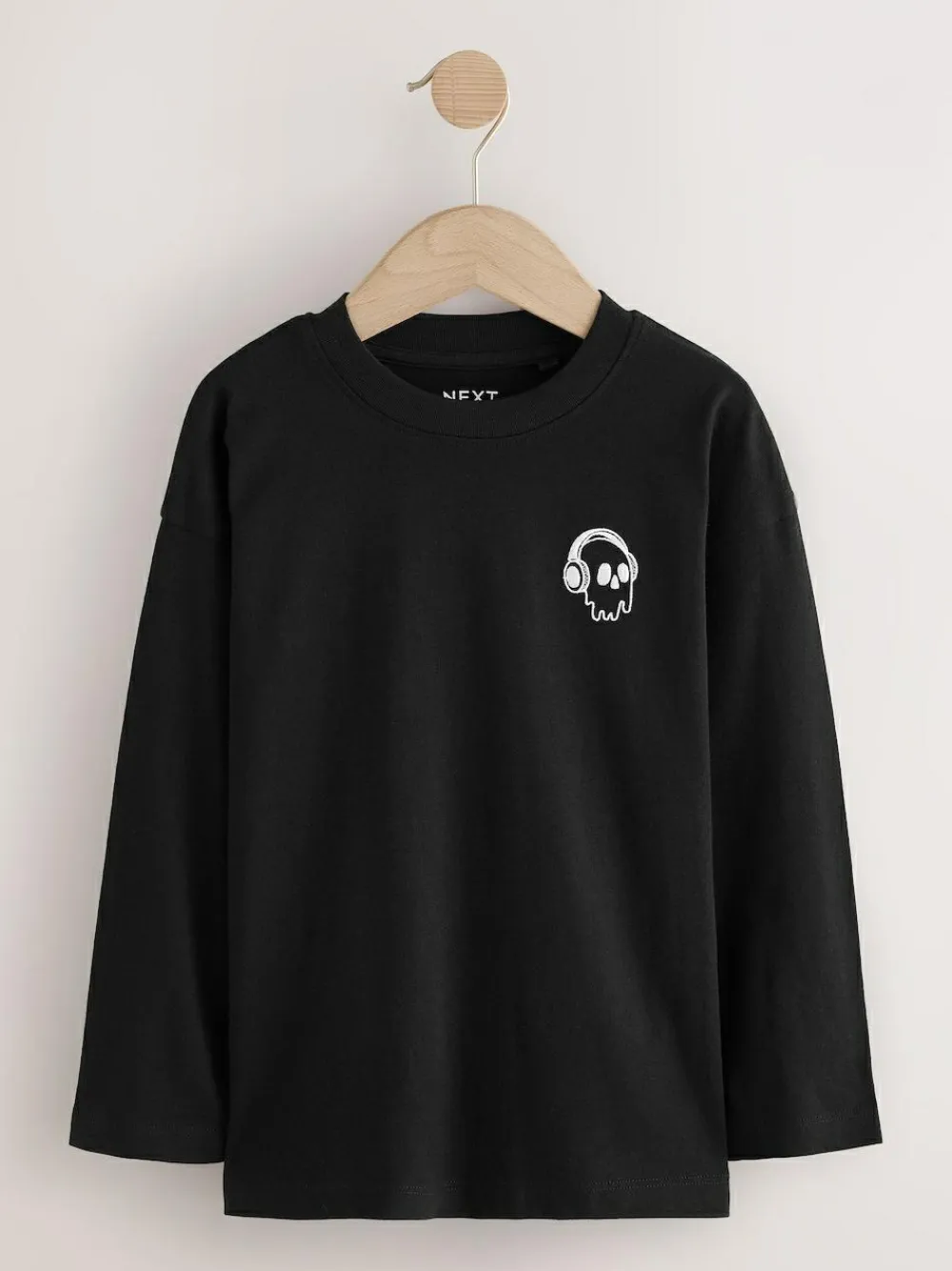 Best Next Long Sleeve Small Graphic T-Shirts 4 Pack (3-16yrs) Black/White/Grey Marl/Khaki