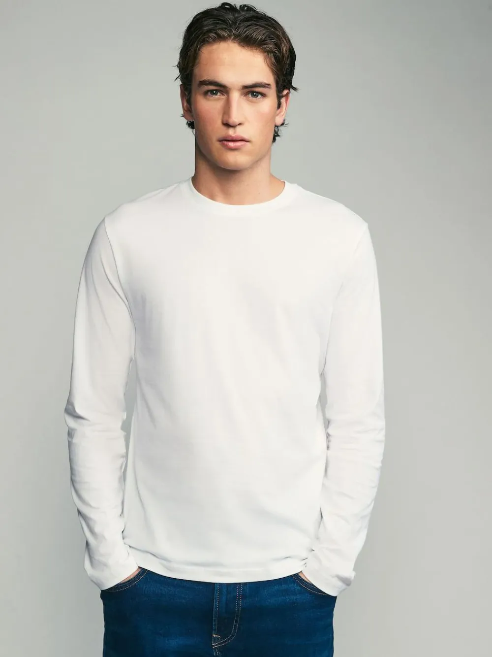 Outlet Next Black/White/Grey/Blue Slim Fit Regular Fit Long Sleeve 100% Cotton T-Shirts 5 Pack