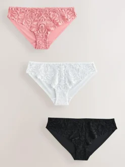 Best Next Brazilian Lace Front NVPL Knickers 3 Pack Black/White/Nude