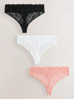 Discount Next High Waisted Thong Lace Front NVPL Knickers 3 Pack Black/White/Nude