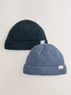 New Next 2 Pack Baby Beanie Knitted Hats (0mths-2yrs) Blue