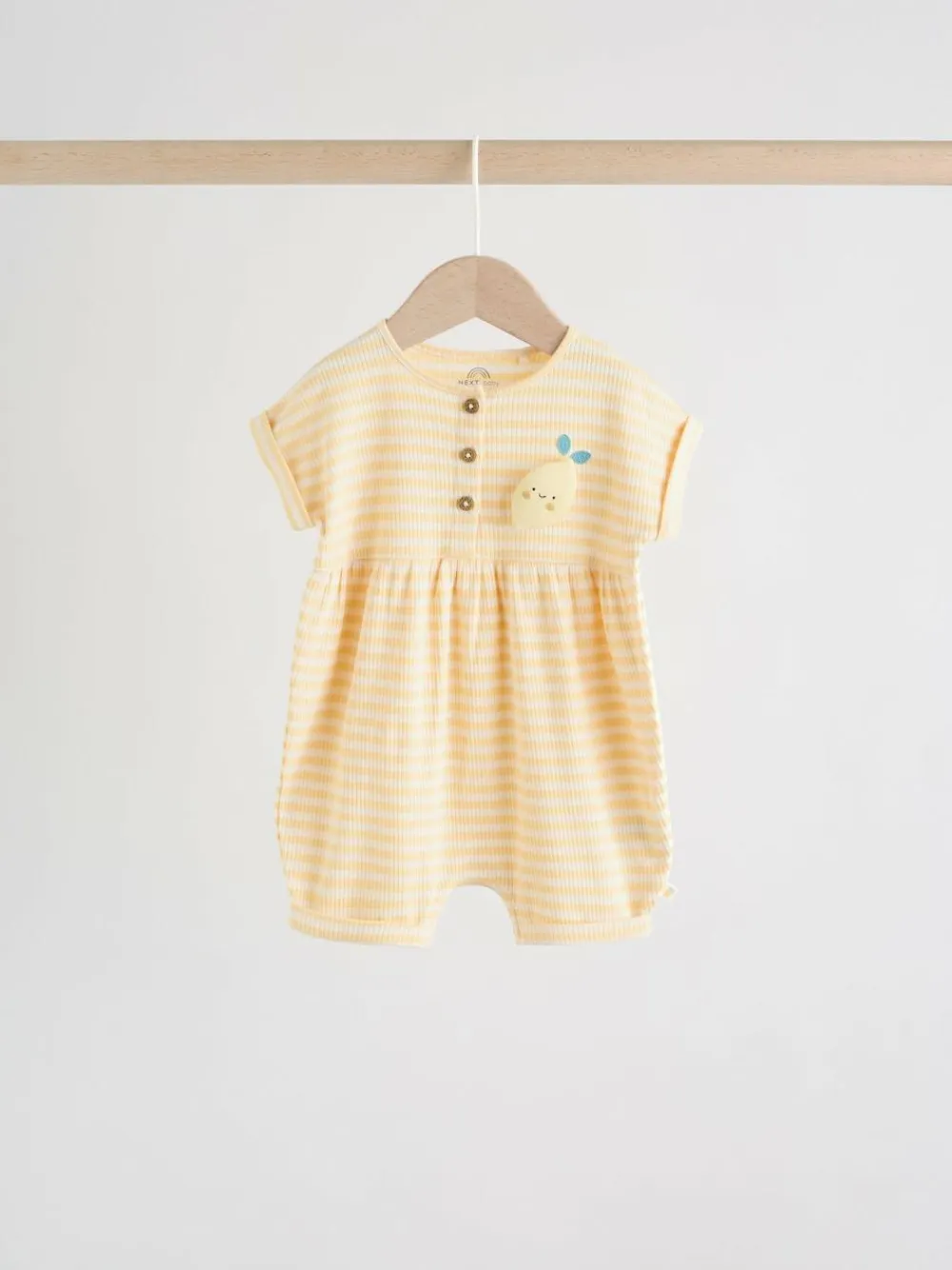Next Blue and Lemon Printed Button T Shirt Jersey 3 Pack Baby Rompers^ Rompers & Overalls