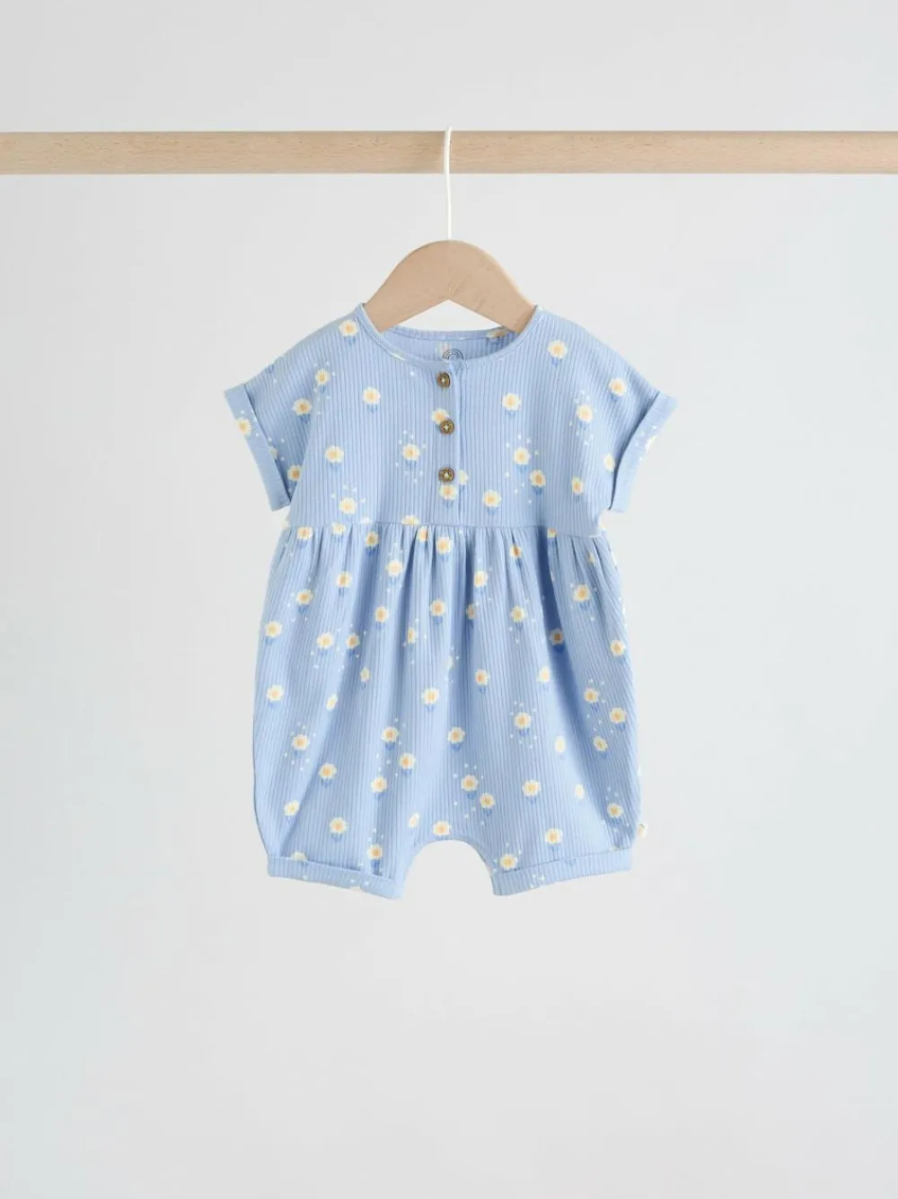 Next Blue and Lemon Printed Button T Shirt Jersey 3 Pack Baby Rompers^ Rompers & Overalls