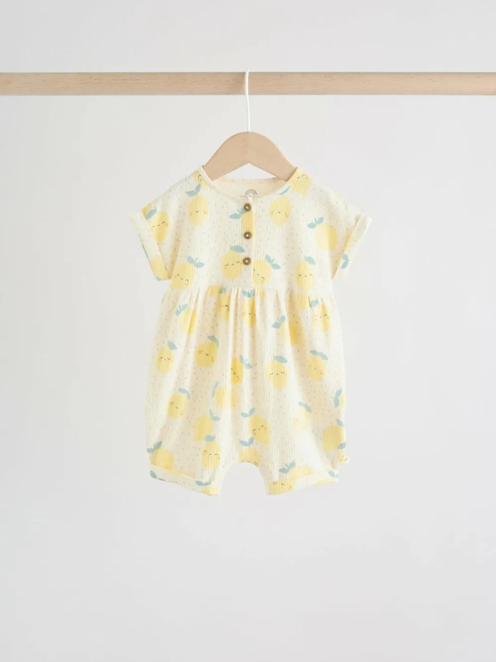 Next Blue and Lemon Printed Button T Shirt Jersey 3 Pack Baby Rompers^ Rompers & Overalls