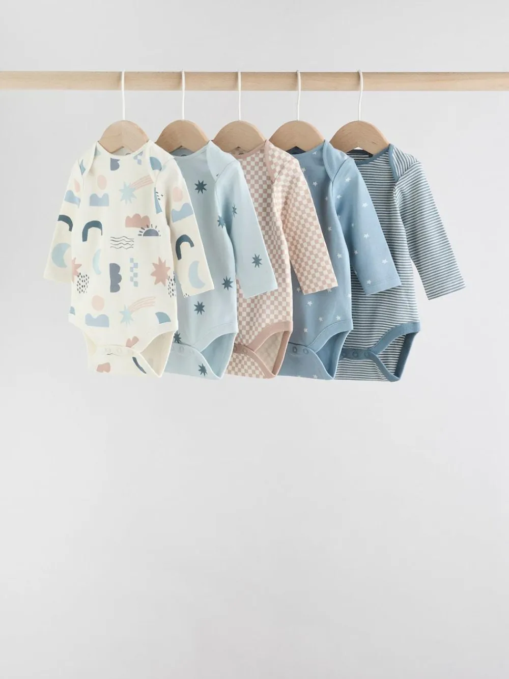 Next Blue Baby Long Sleeve Bodysuits 5 Pack^BOY Bodysuits & Vests|Vests
