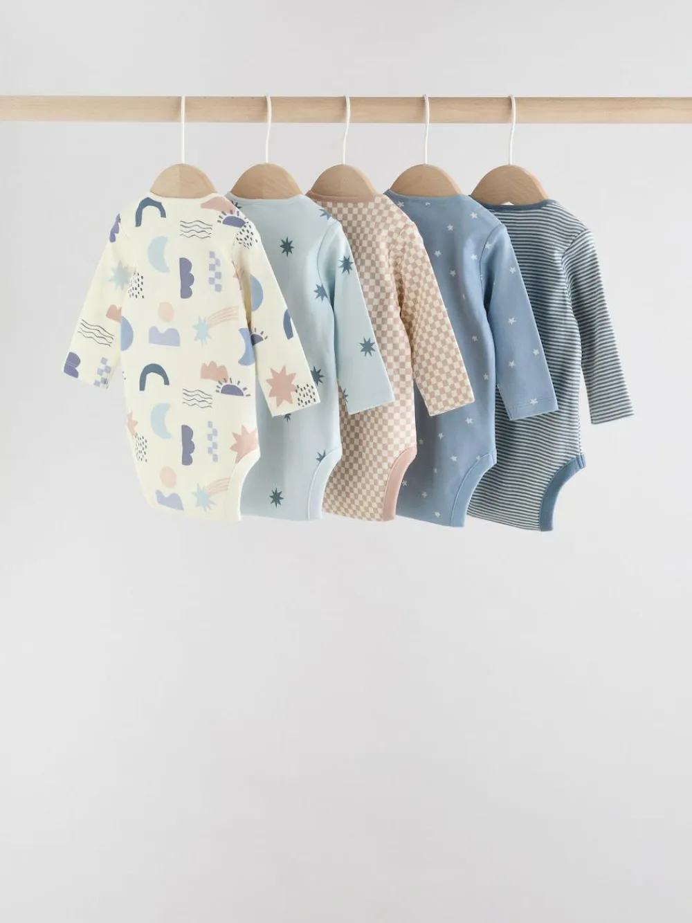 Next Blue Baby Long Sleeve Bodysuits 5 Pack^BOY Bodysuits & Vests|Vests