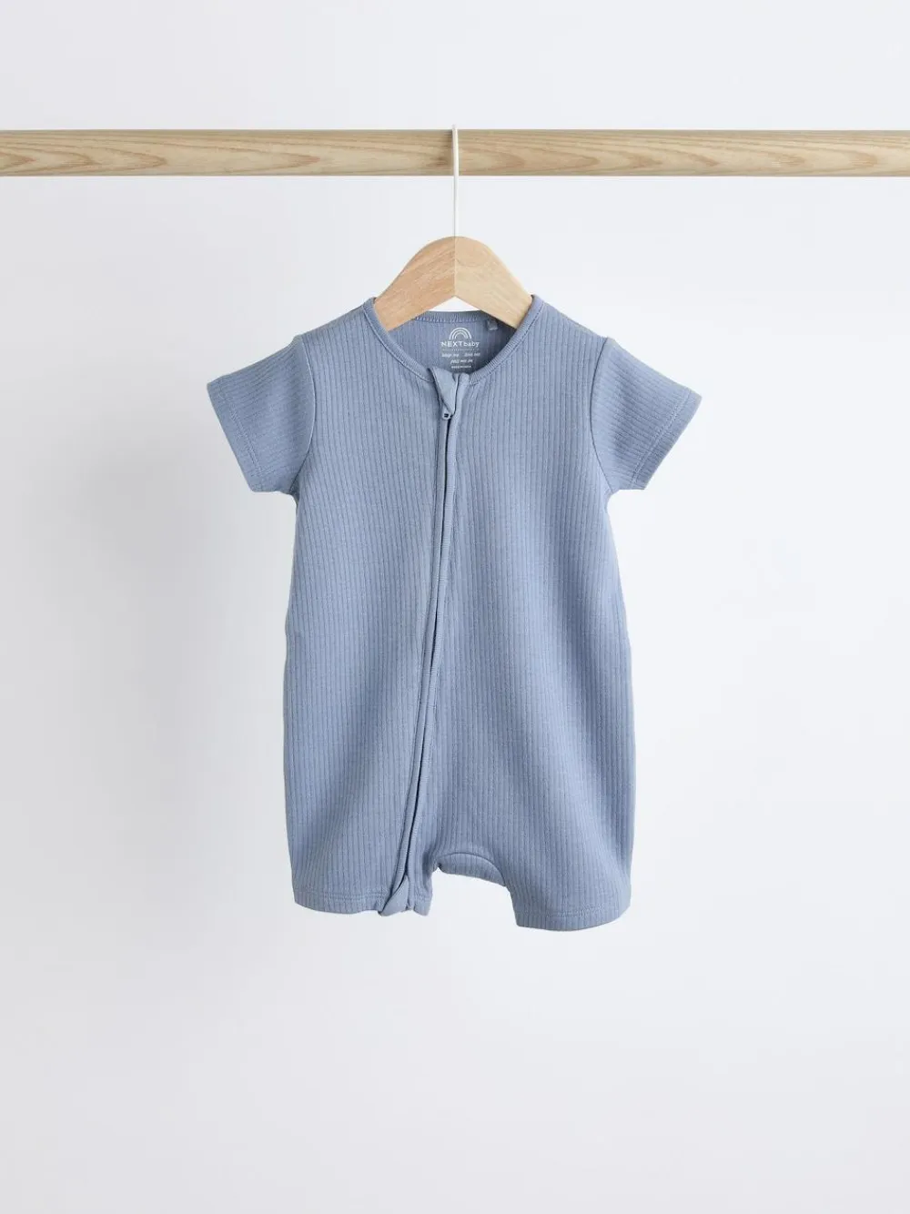 New Next Blue Baby Two Way Zip 100% Cotton Rompers 3 Pack (0-3yrs)