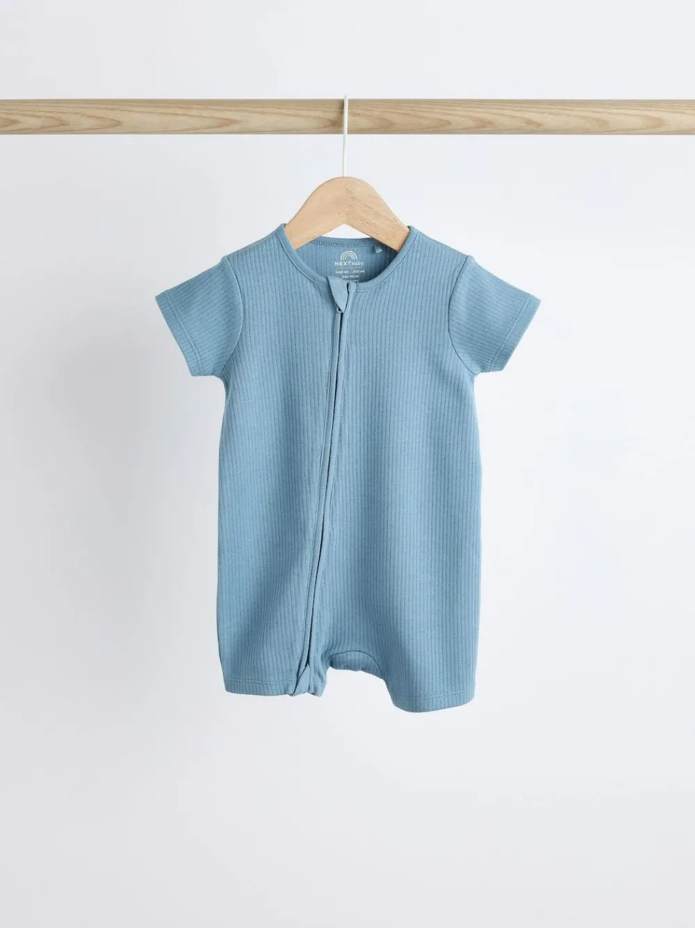 New Next Blue Baby Two Way Zip 100% Cotton Rompers 3 Pack (0-3yrs)