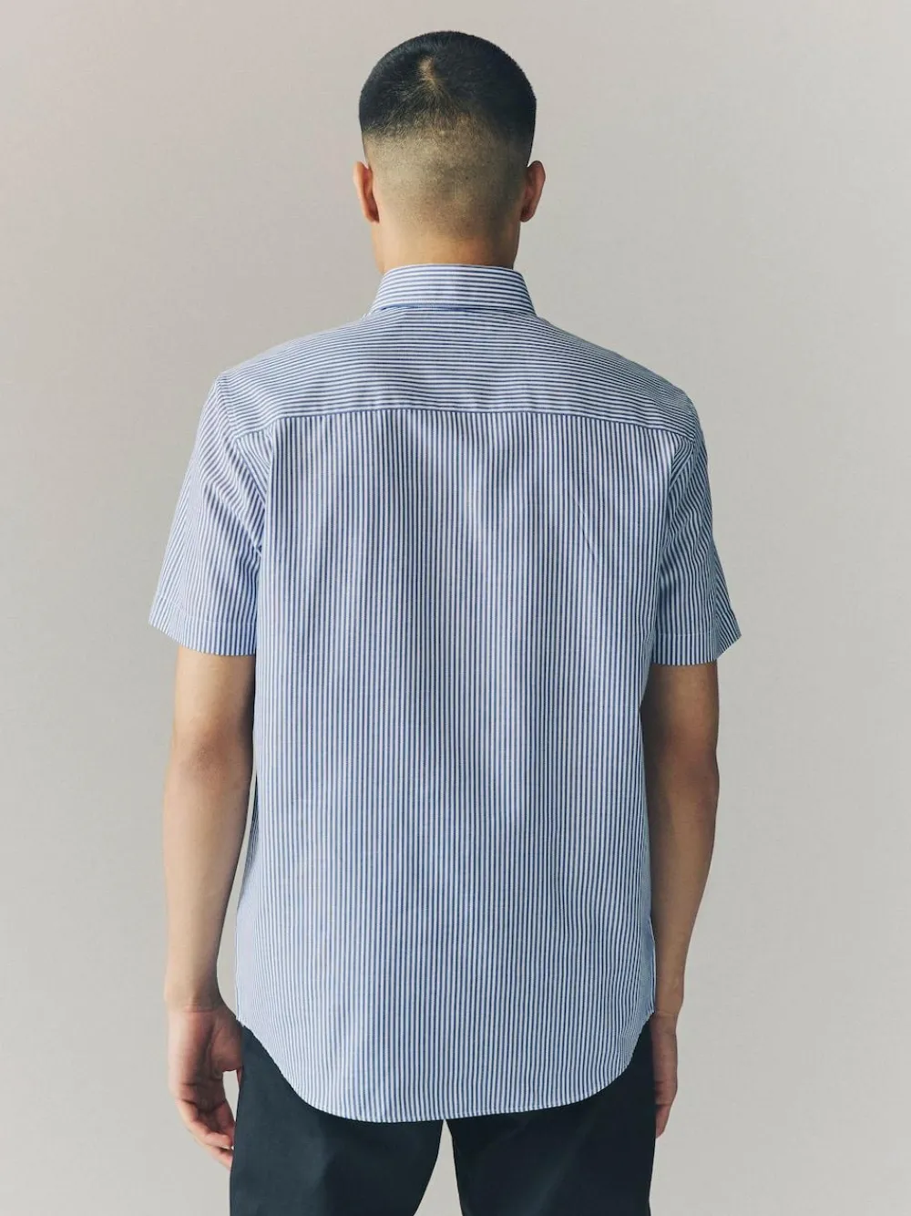 Clearance Next Blue Bengal Short Sleeve With Button Down Collar Stripe Easy Iron Oxford Shirt