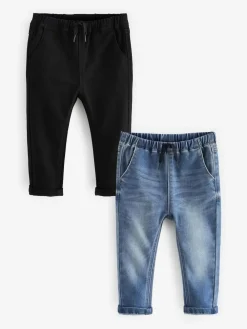 Next Blue Black Denim Supersoft Pull-On Jeans With Stretch 2 Pack (3mths-7yrs)^BOY Multipacks|Jeans & Joggers