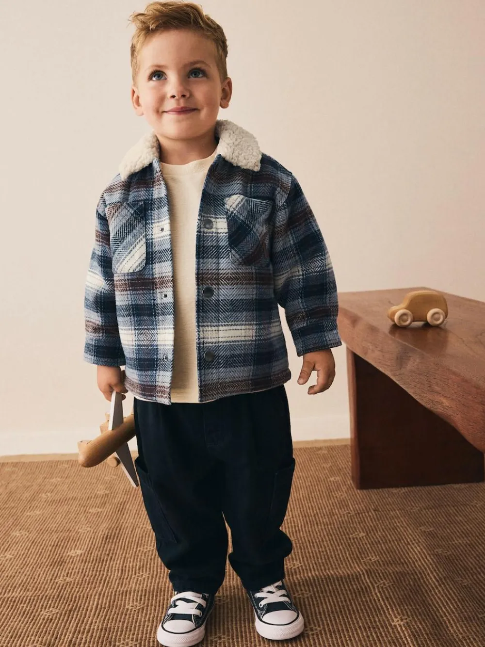 Sale Next Borg Lined Check Shacket (3mths-7yrs) Blue