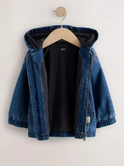 Next Blue Borg Lined Hooded Zip Through Denim Shacket (3mths-7yrs)^BOY Coats, Jackets & Pramsuits|Coats, Jackets & Pramsuits
