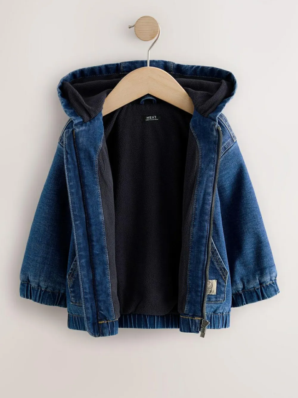 Next Blue Borg Lined Hooded Zip Through Denim Shacket (3mths-7yrs)^BOY Coats, Jackets & Pramsuits|Coats, Jackets & Pramsuits