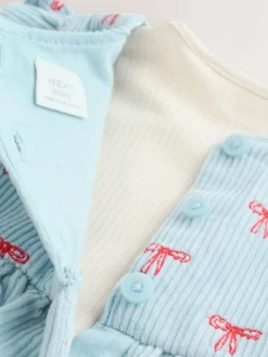 Next Blue Bow Baby Cord Pinafore Long Sleeve Bodysuit & Tights Set (0mths-2yrs)^ Dresses|Dresses