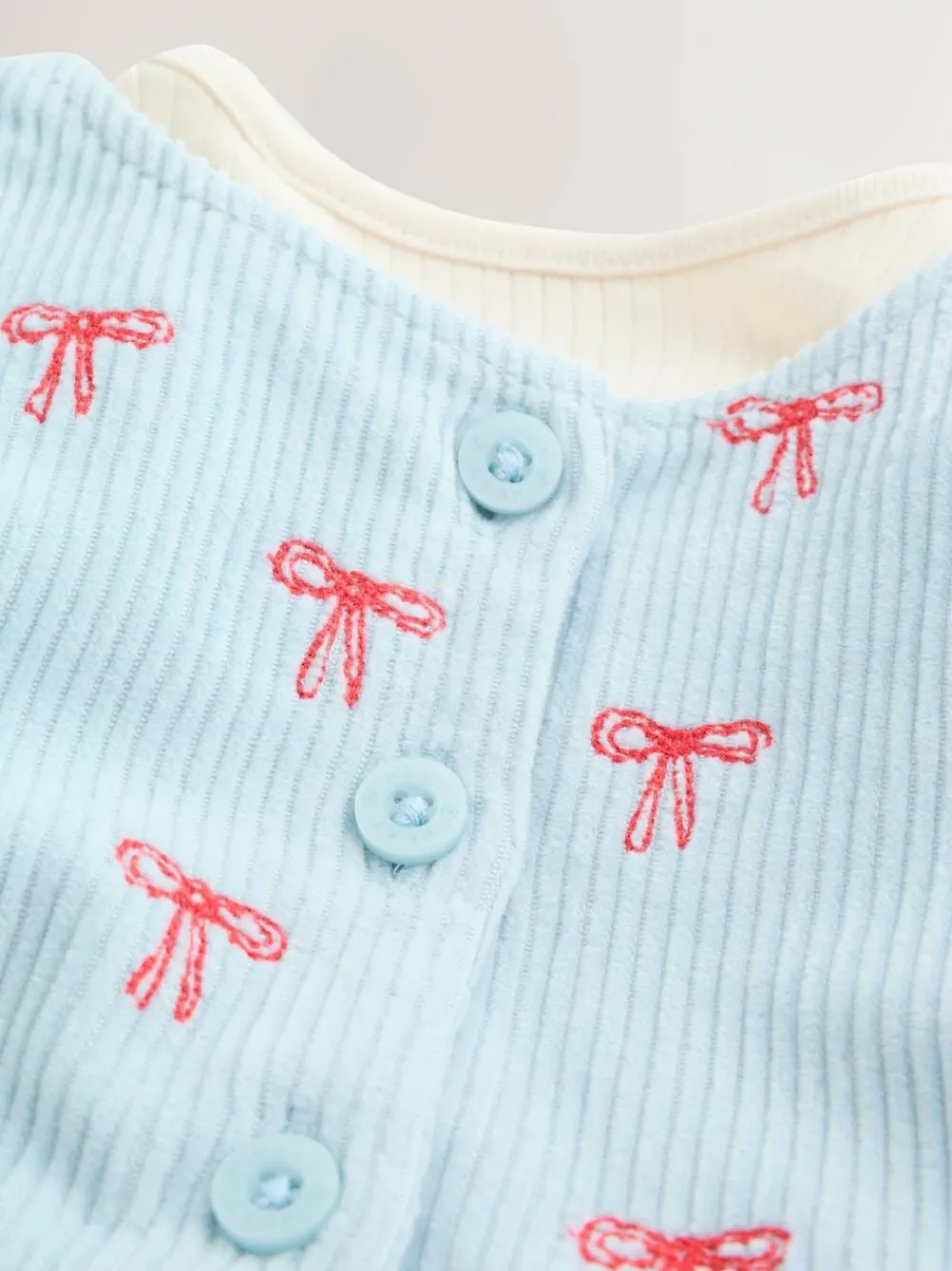 Next Blue Bow Baby Cord Pinafore Long Sleeve Bodysuit & Tights Set (0mths-2yrs)^ Dresses|Dresses